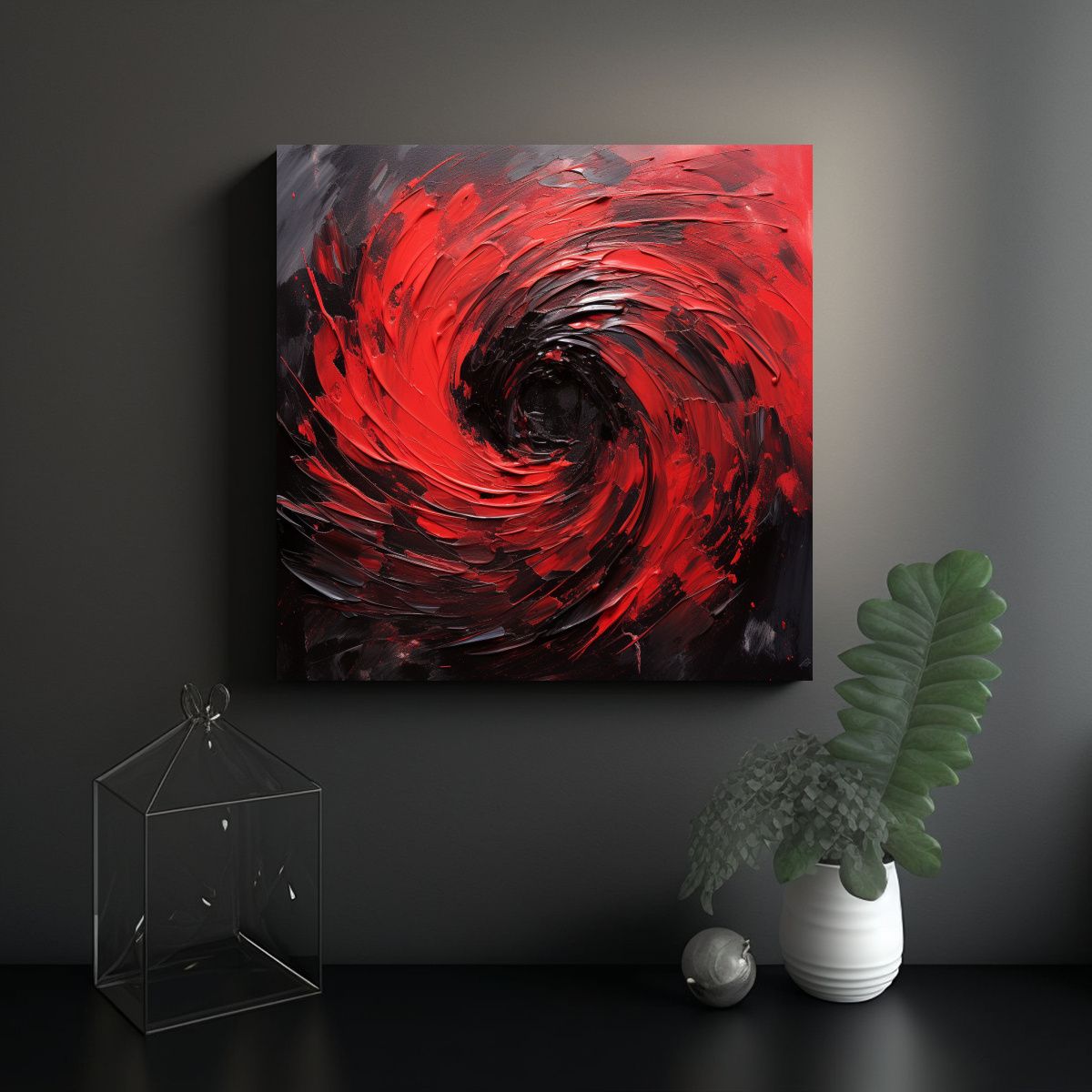 GENERICO - Cuadro Abstracto Armonía Colores Rojo Y Negro 90x90 Cm