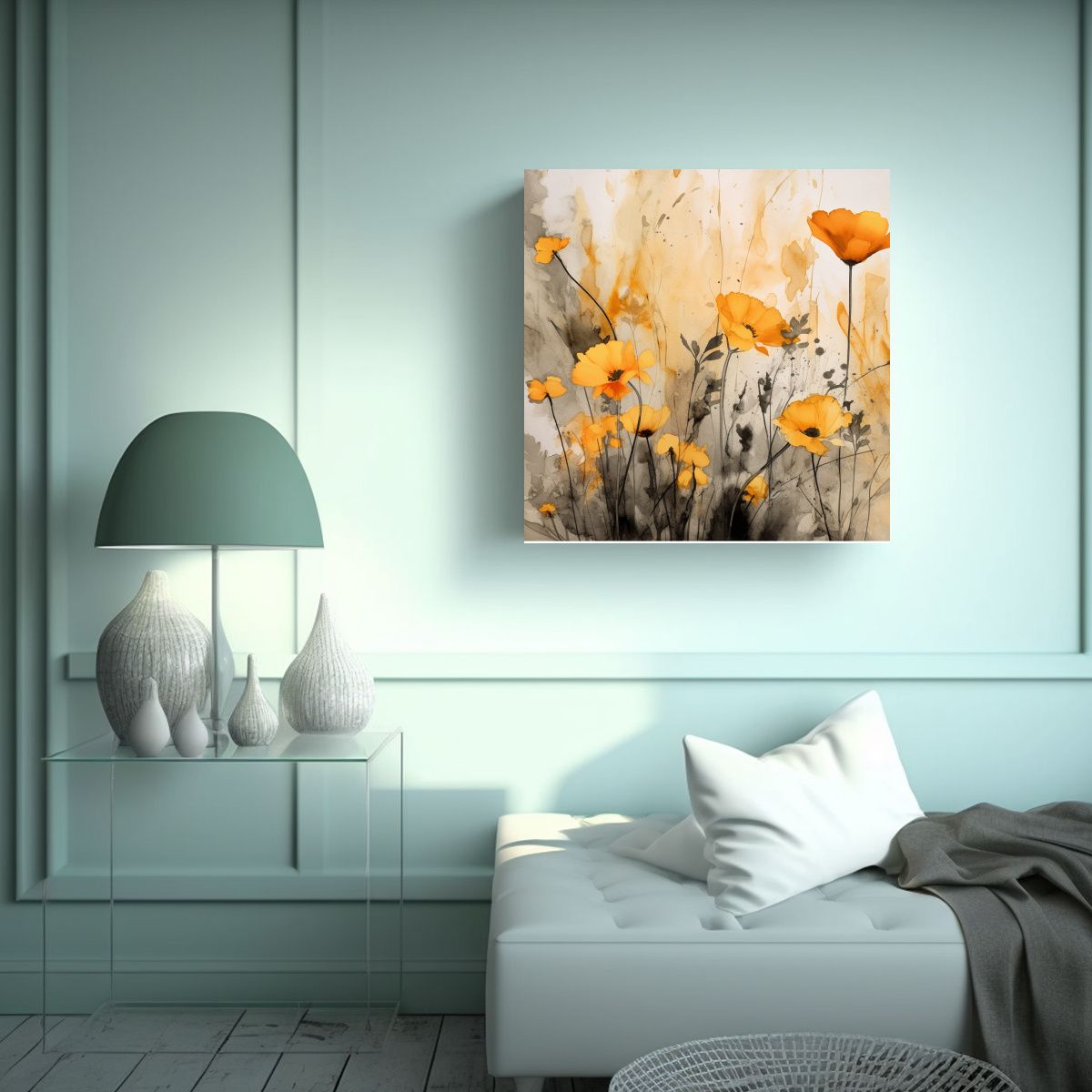 GENERICO - Cuadro Elegante De Flores Silvestres En Acuarela 70x70 Cm