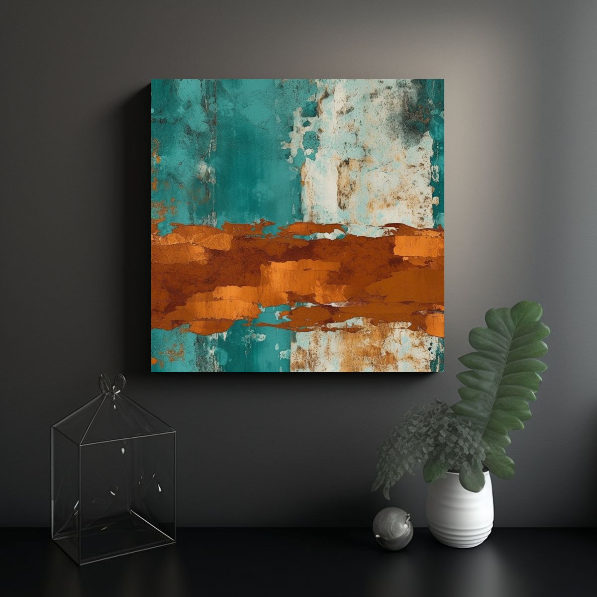 GENERICO - Pinturas Decorativas En Teal Y Umber Para Paredes 80x80 Cm
