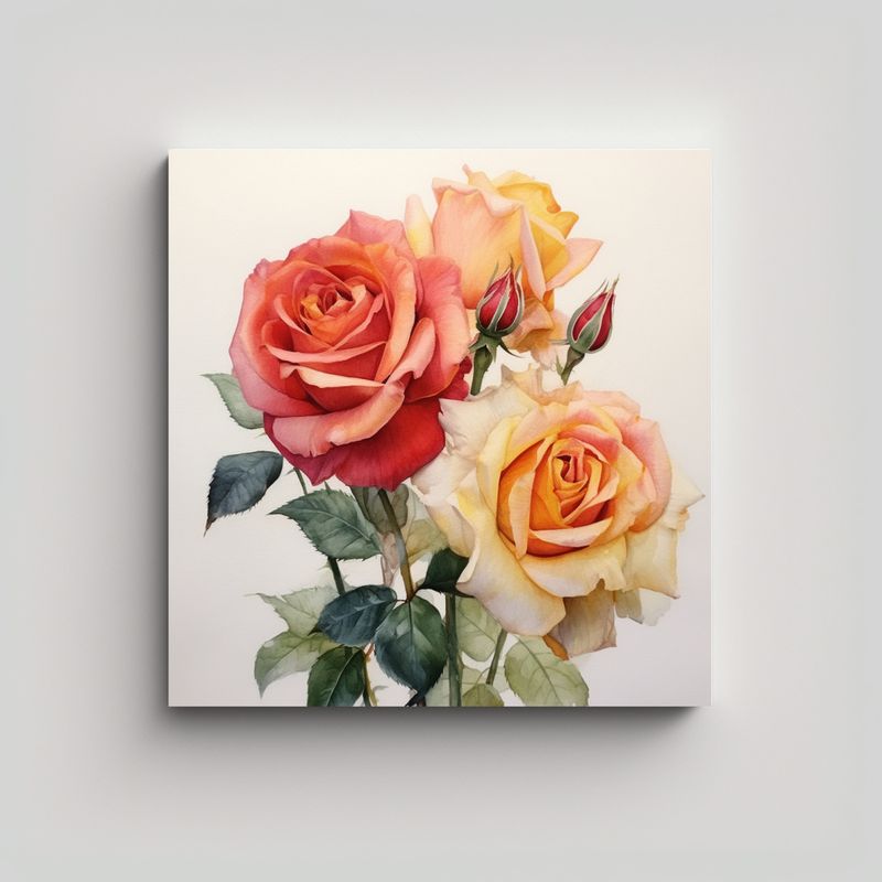 GENERICO - Cuadro De Rosas Acuarela Arte Espectacular Para 90x90 Cm
