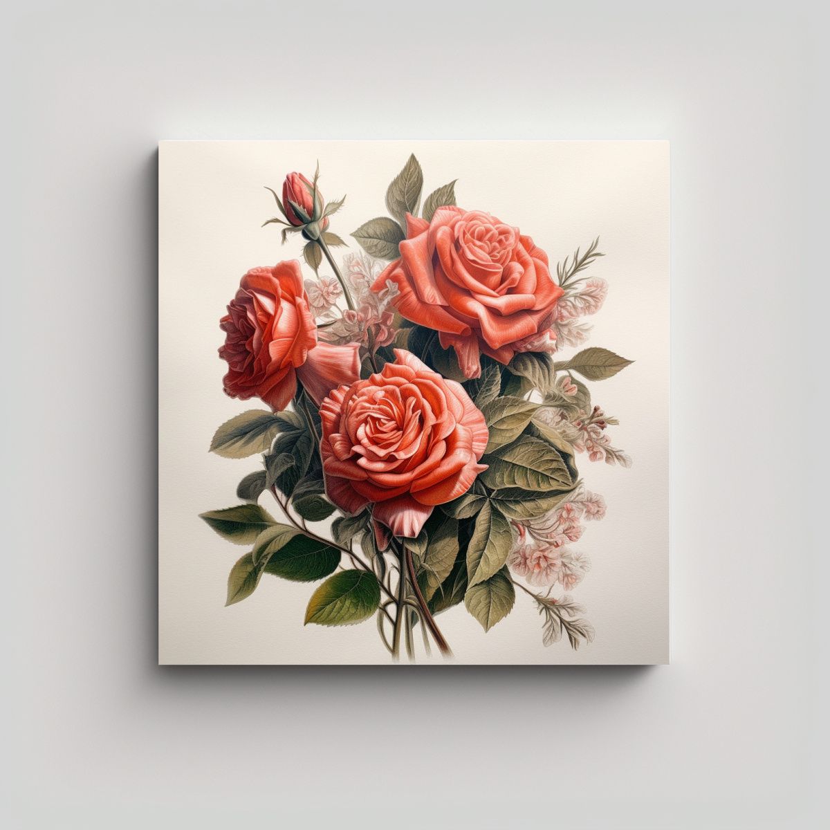 GENERICO - Diseño Canva De Bouquet Botánico Detallado Para 70x70 Cm