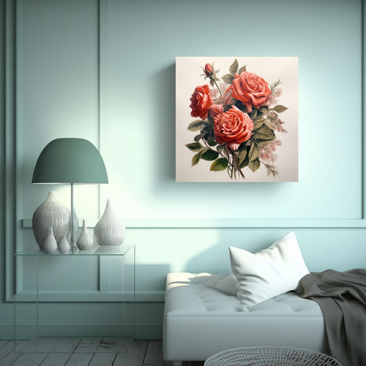 GENERICO - Diseño Canva De Bouquet Botánico Detallado Para 70x70 Cm