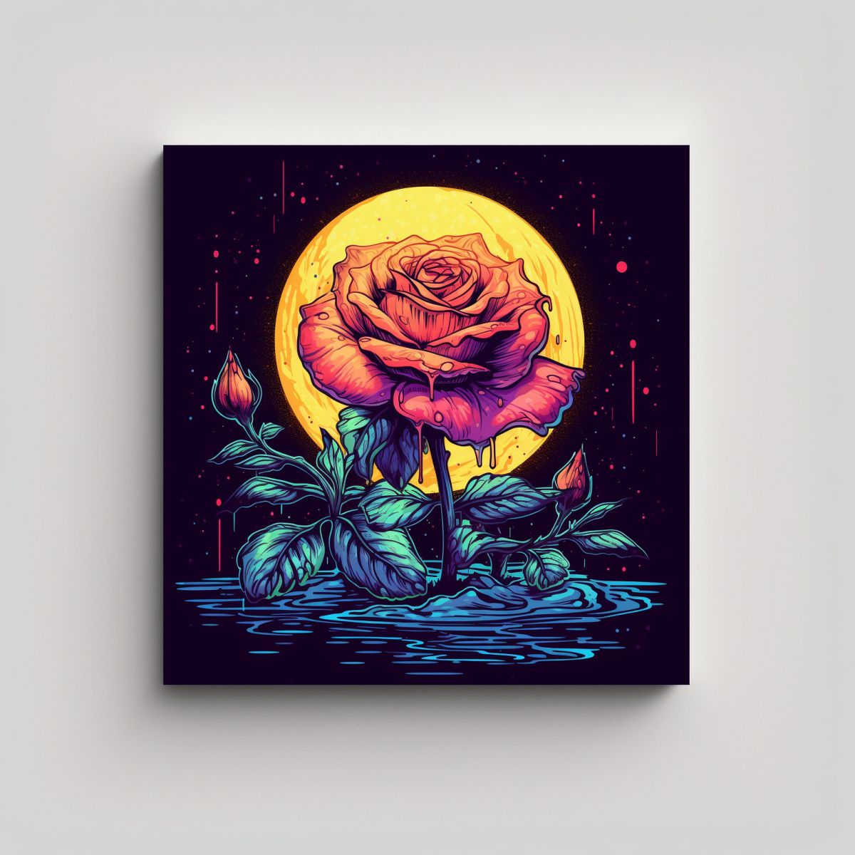 GENERICO - Diseño De Composición Floral Rosa Ilustrada En 80x80 Cm