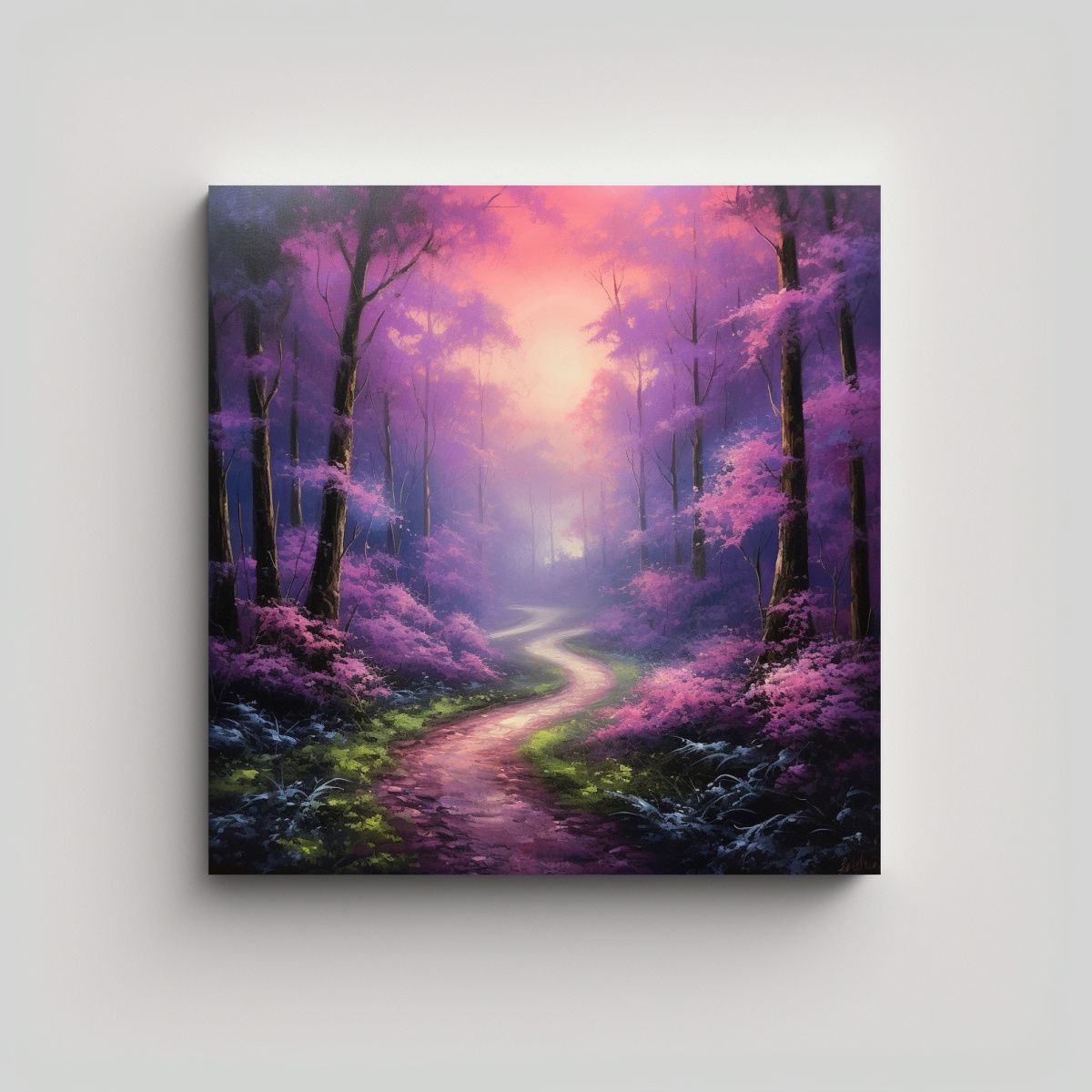 GENERICO - Cuadro Bosque Morado Sendero Pintado Con 90x90 Cm