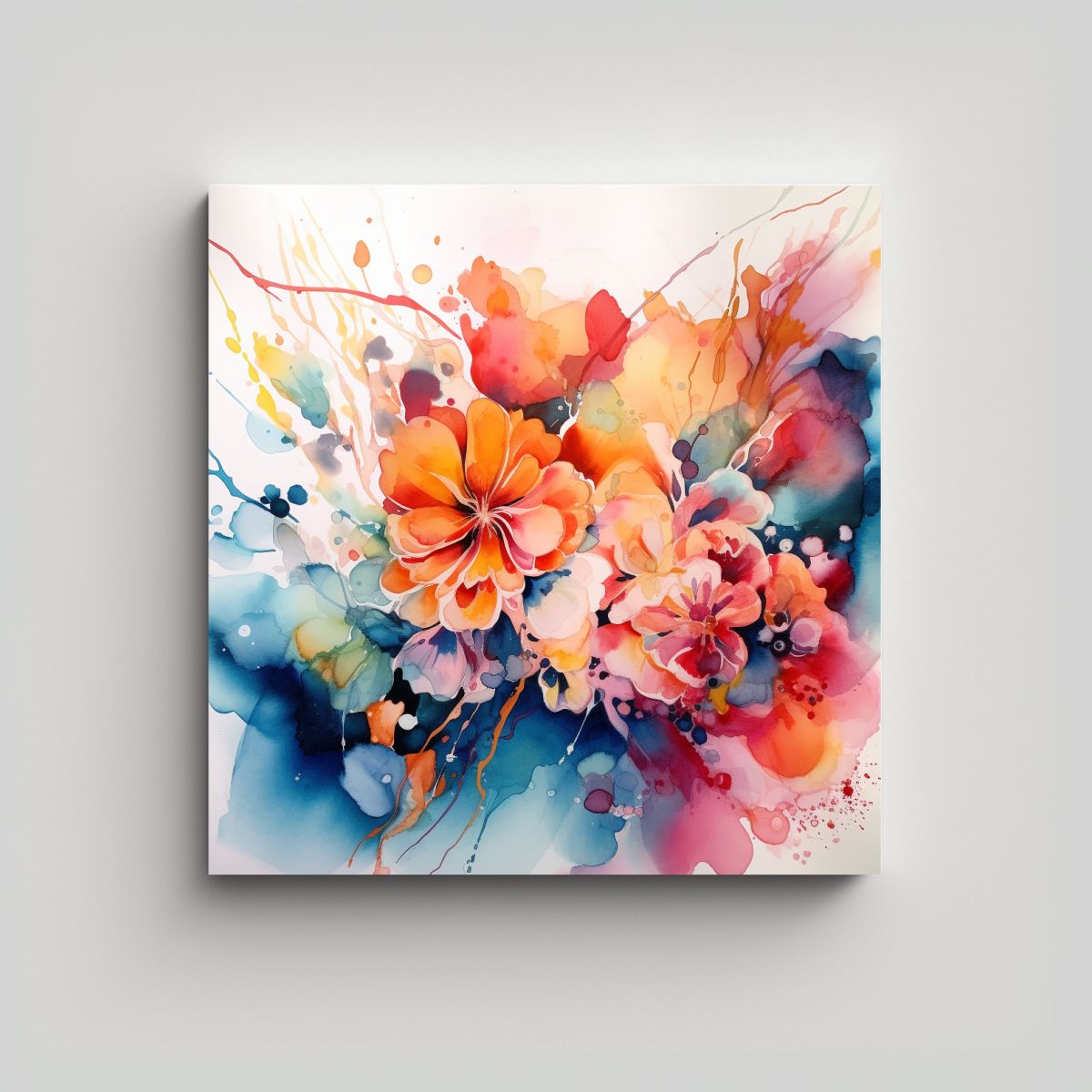 GENERICO - Cuadro Abstracto Floral En Acuarela Y Líneas 80x80 Cm