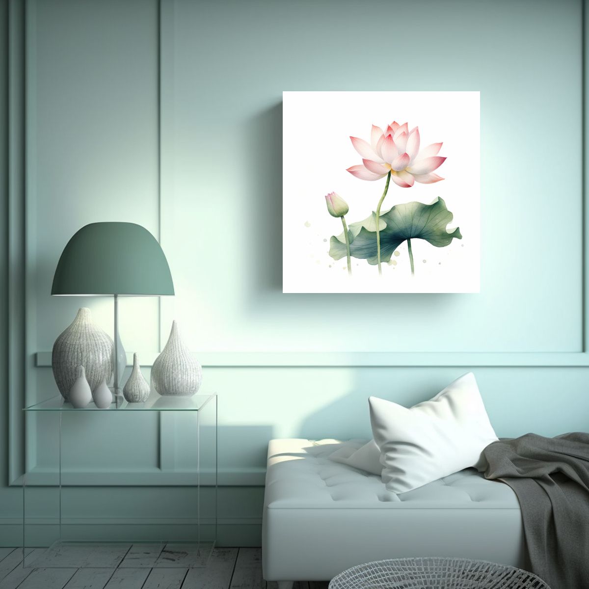 GENERICO - Composición Vanguardista De Loto Rosa En Pintura 70x70 Cm