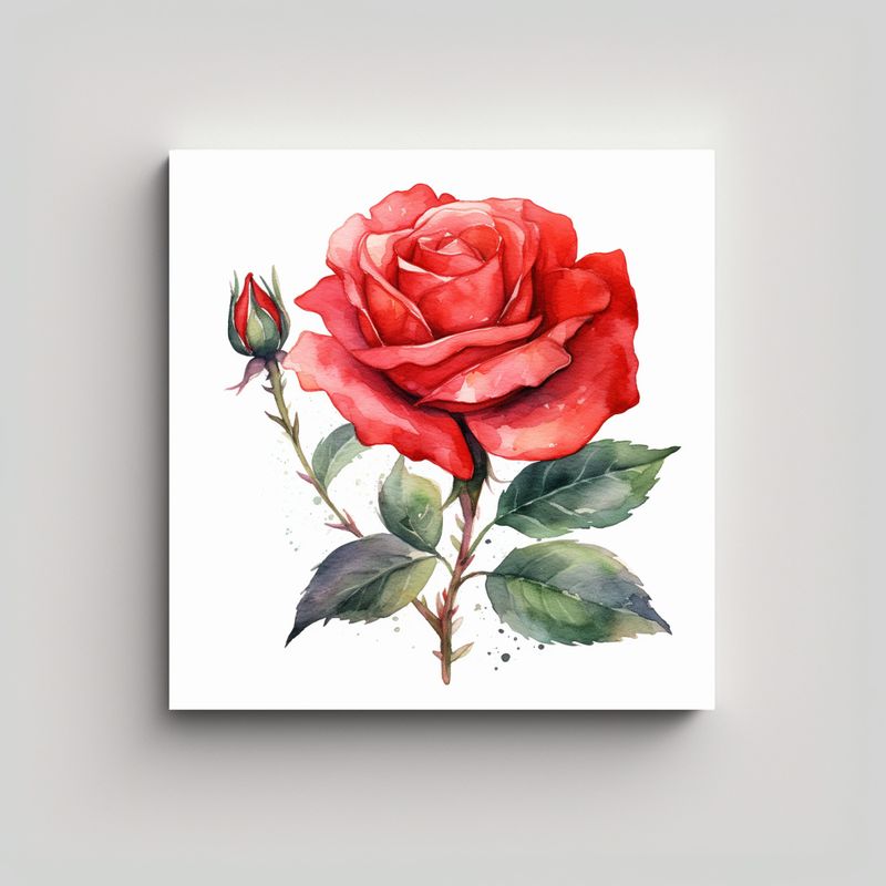 GENERICO - Clipart De Rosa Roja En Acuarela Y Arte De Pared 70x70 Cm