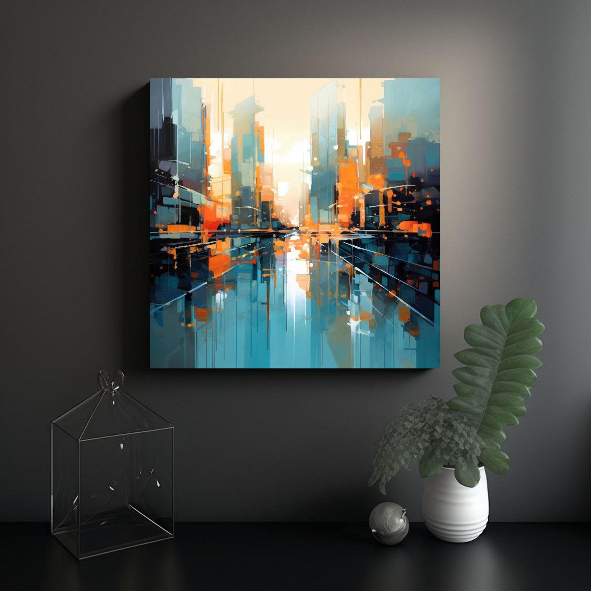 GENERICO - Composición Abstracta De Paisajes Urbanos De 80x80 Cm