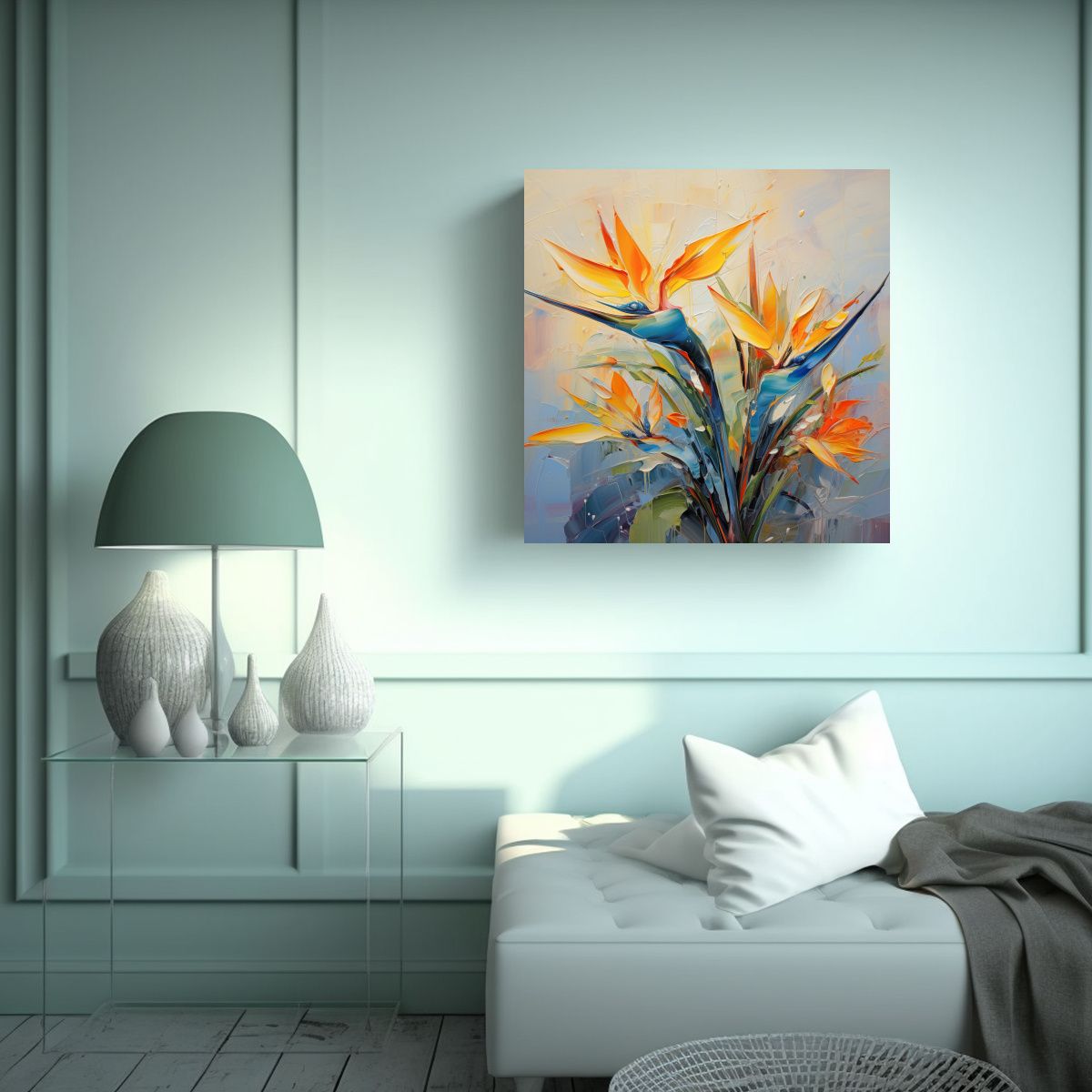 GENERICO - Pintura Abstracta De Ave Del Paraíso Con Alto 70x70 Cm