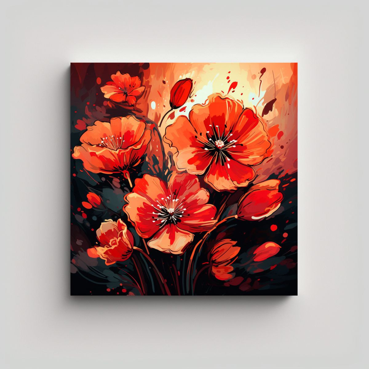 GENERICO - Paisaje Urbano En Rojo Y Naranja Con Atmósfera 70x70 Cm