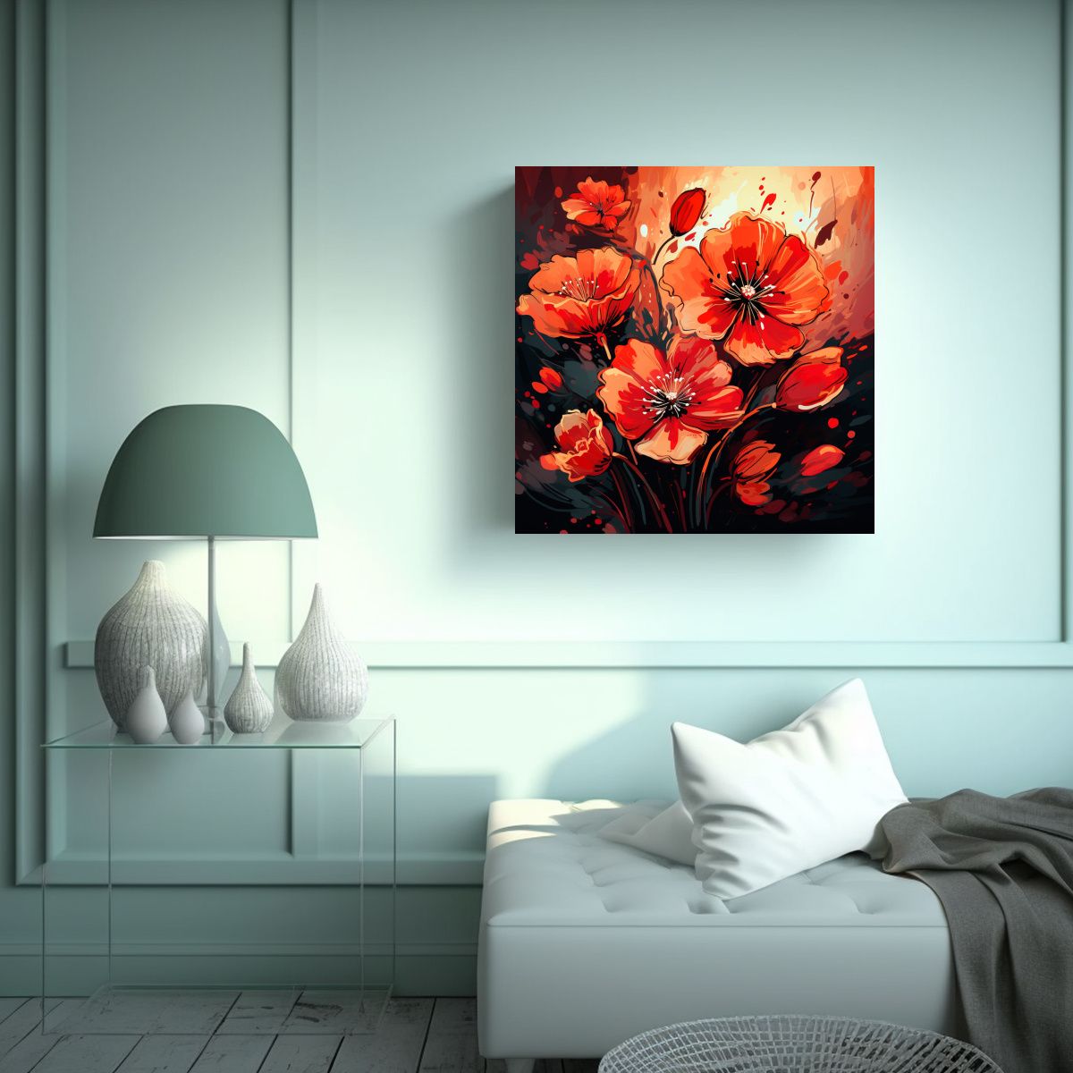 GENERICO - Paisaje Urbano En Rojo Y Naranja Con Atmósfera 70x70 Cm