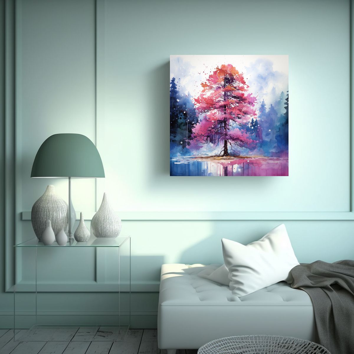 GENERICO - Pintura Abstracta De árbol De Secuoya Rosa Y 80x80 Cm