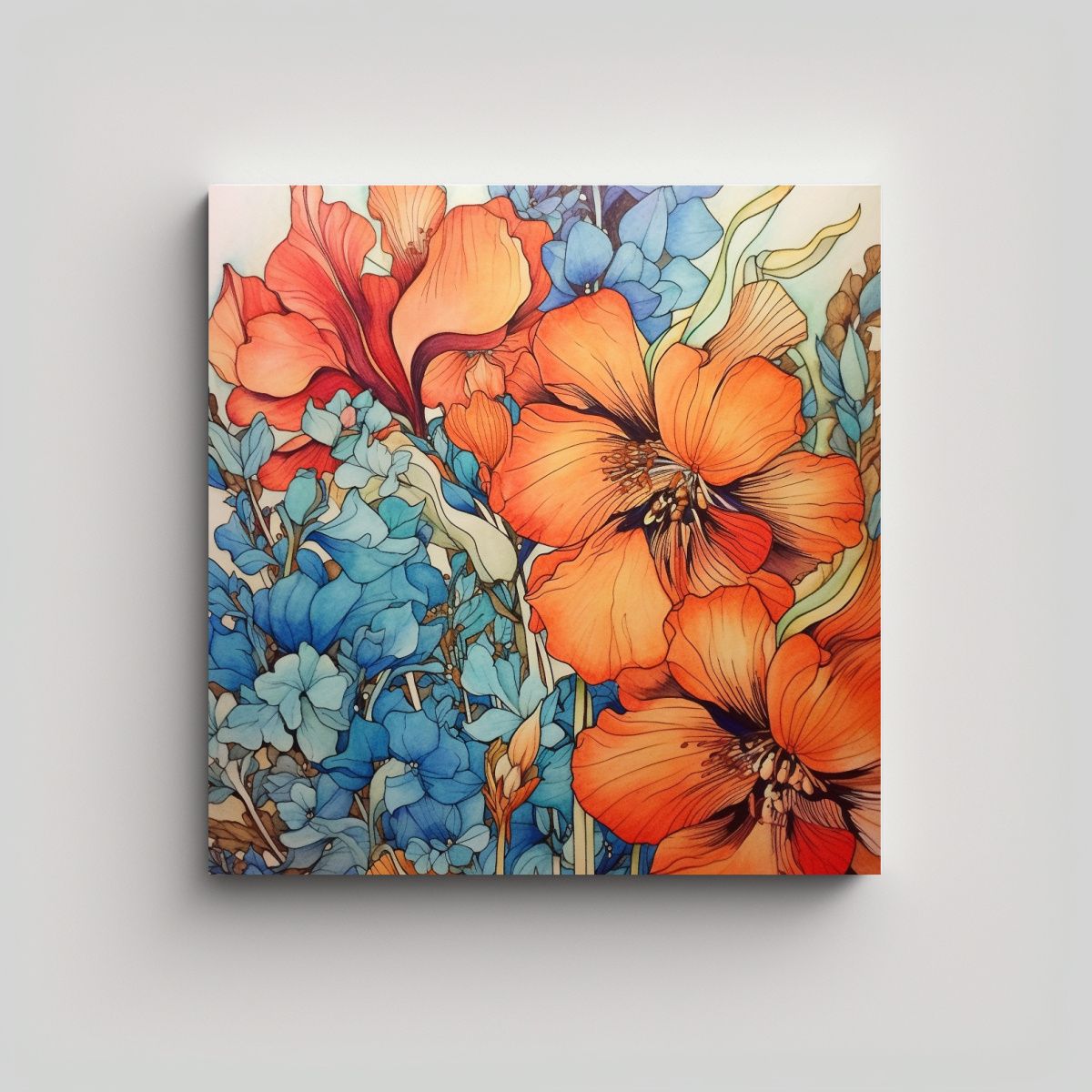 GENERICO - Cuadros Estéticos De Flores En Acuarela Y 90x90 Cm