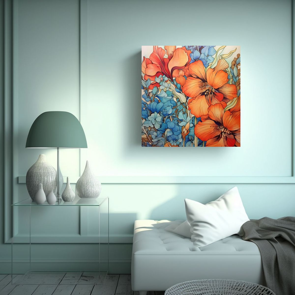 GENERICO - Cuadros Estéticos De Flores En Acuarela Y 90x90 Cm