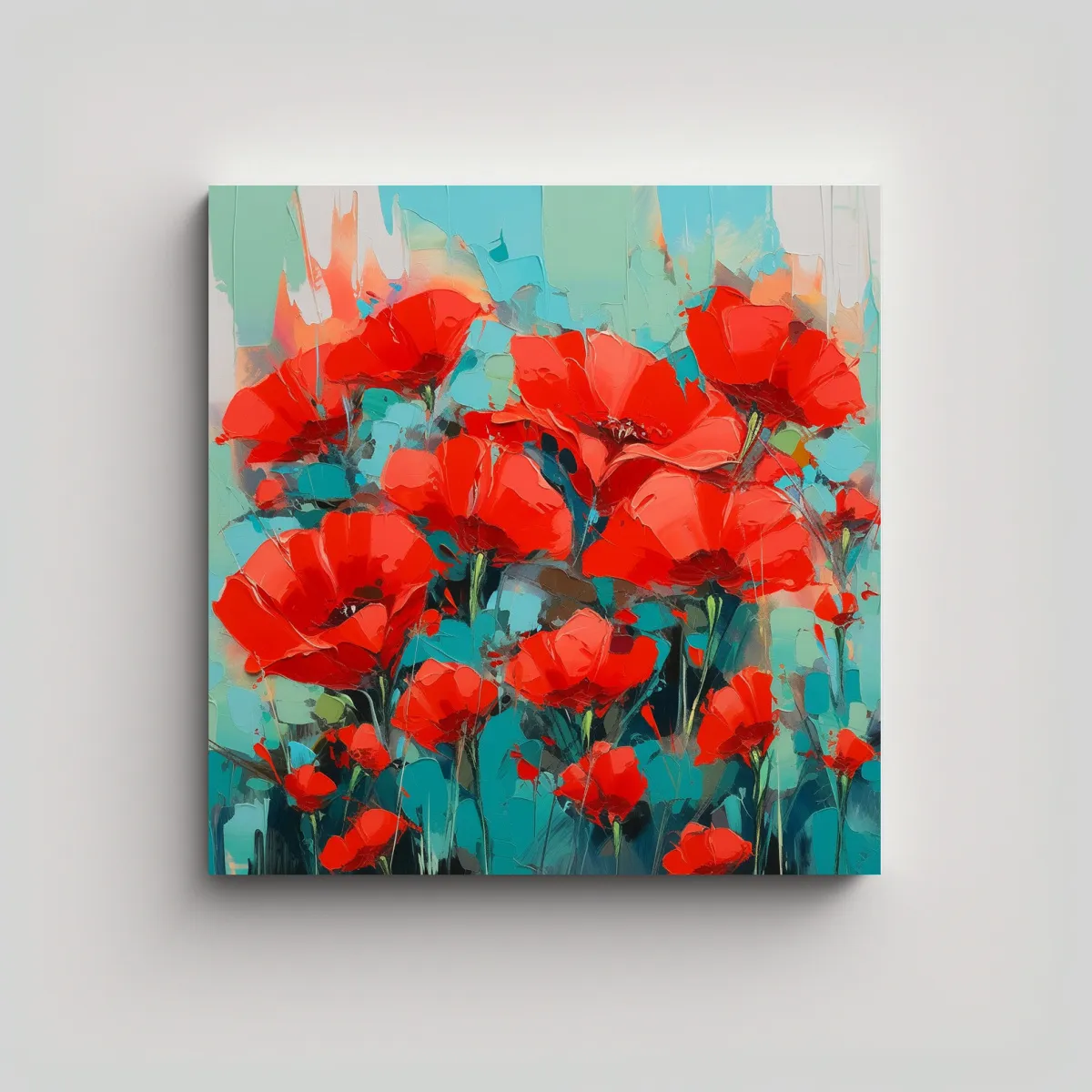 GENERICO - Cuadro Abstracto Exposición Rojo Y Turquesa 70x70 Cm