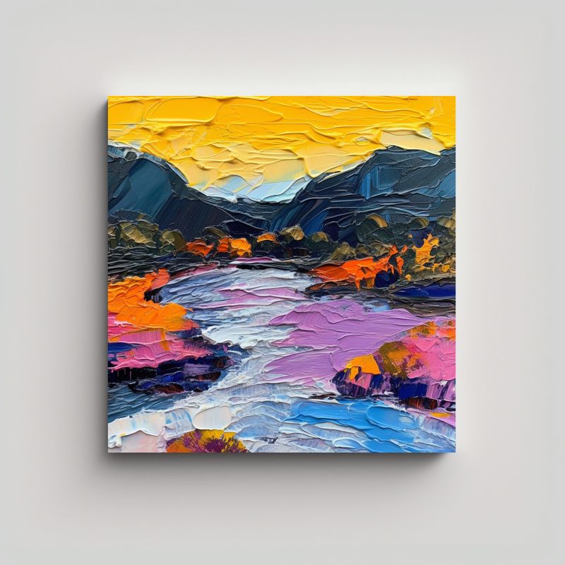 GENERICO - Cuadro Para Cocina Paisaje De Río Y Montañas 90x90 Cm