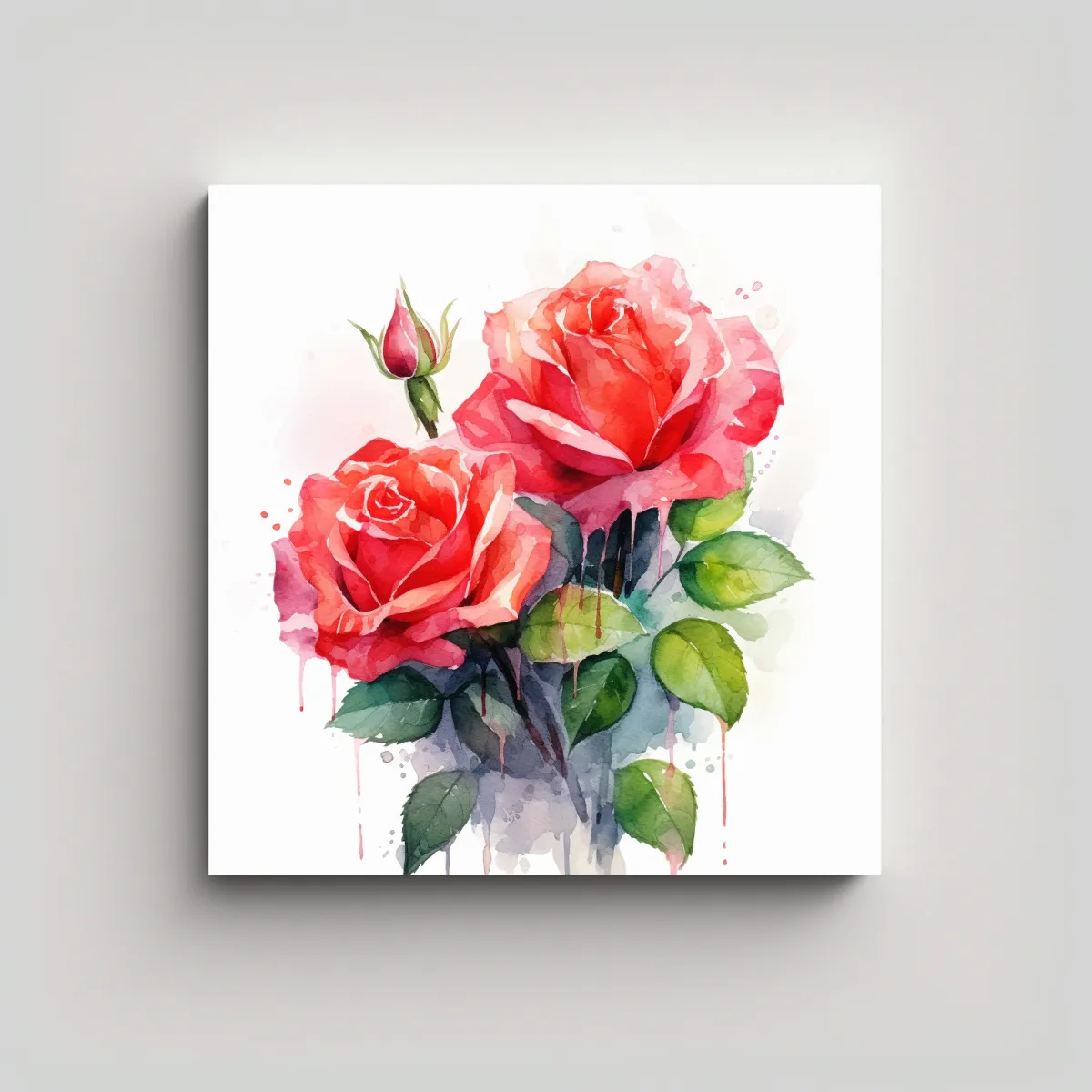GENERICO - Cuadro Abstracto Mural 4K Con Rosas En Acuarela 70x70 Cm.