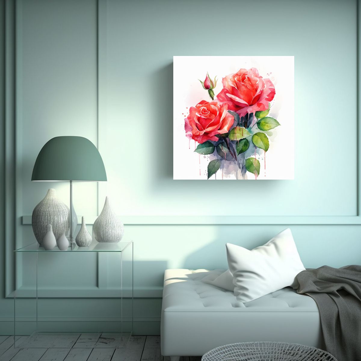 GENERICO - Cuadro Abstracto Mural 4K Con Rosas En Acuarela 70x70 Cm.