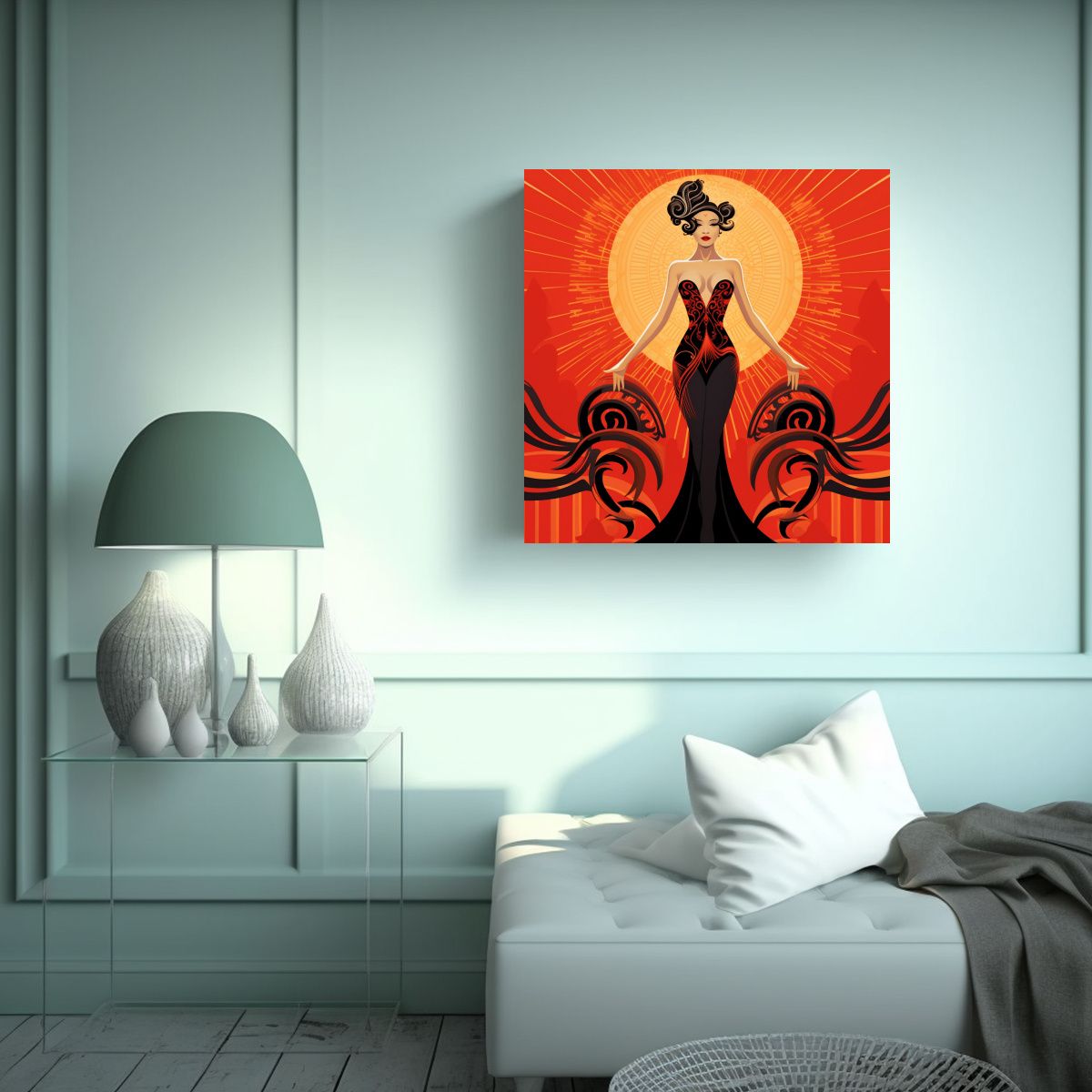 GENERICO - Cuadro Acuarela Misteriosa Mujer Fatal Estilo Erte 80x80 Cm