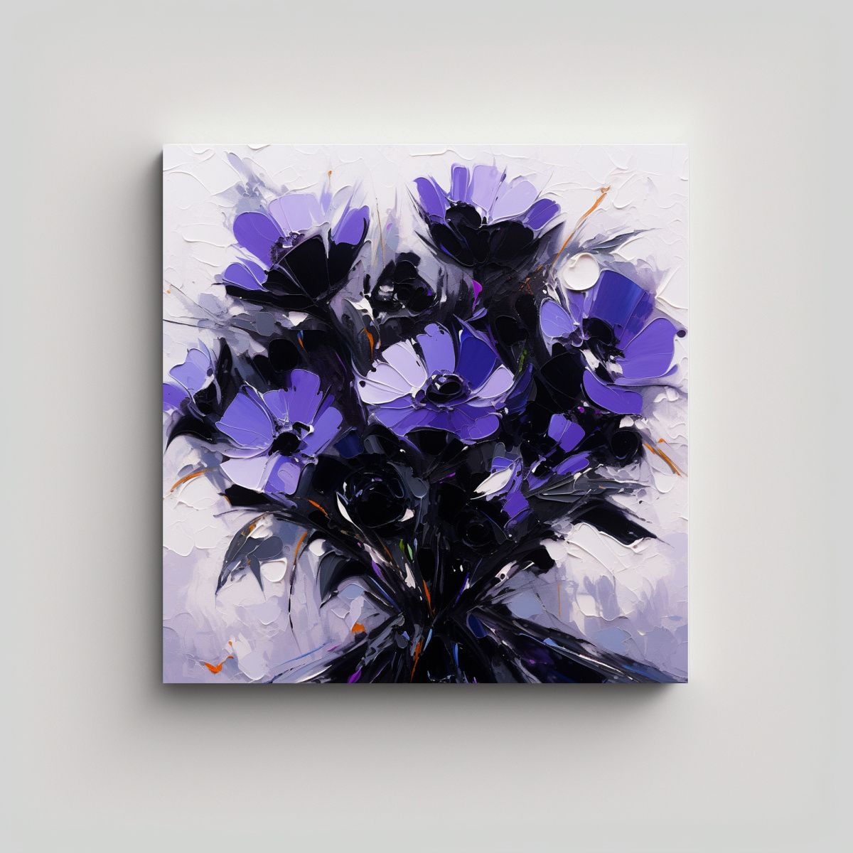 GENERICO - Cuadro Flores Púrpuras Y Negras Inspiración 90x90 Cm.