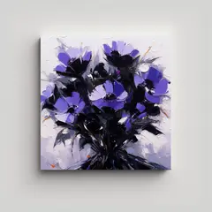 GENERICO - Cuadro Flores Púrpuras Y Negras Inspiración 90x90 Cm.