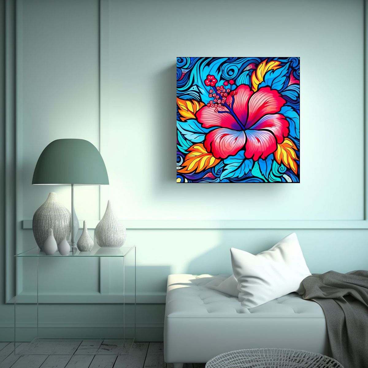 GENERICO - Arte Pared Tela Sublimada Comedor Flor Hibiscus 90x90 Cm