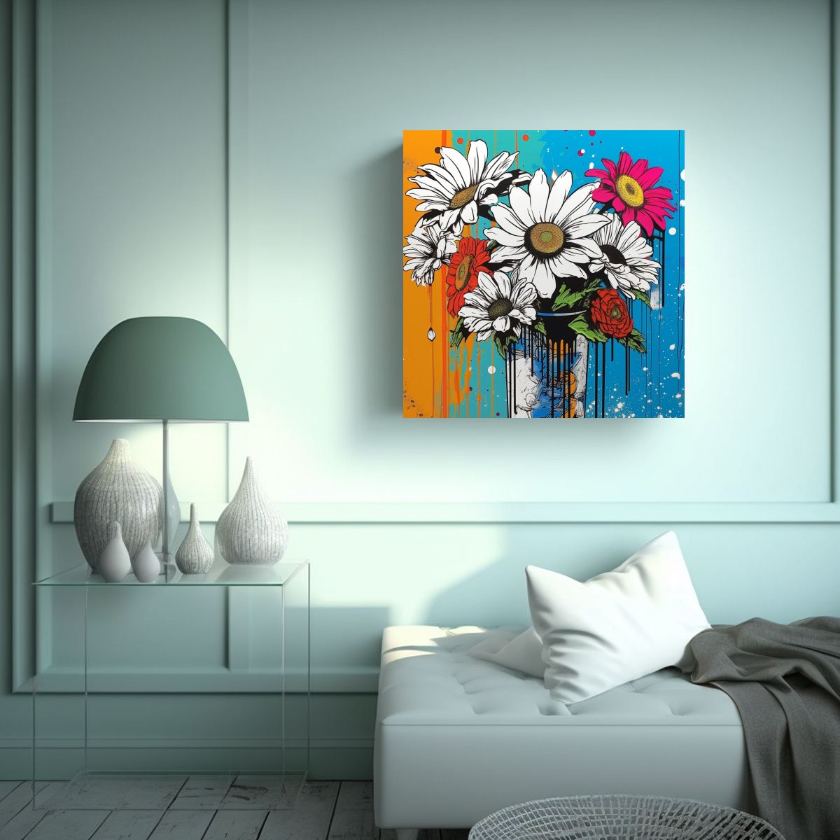 GENERICO - Cuadro Acuarela Chris Pop Art Lienzo De Flores 80x80 Cm