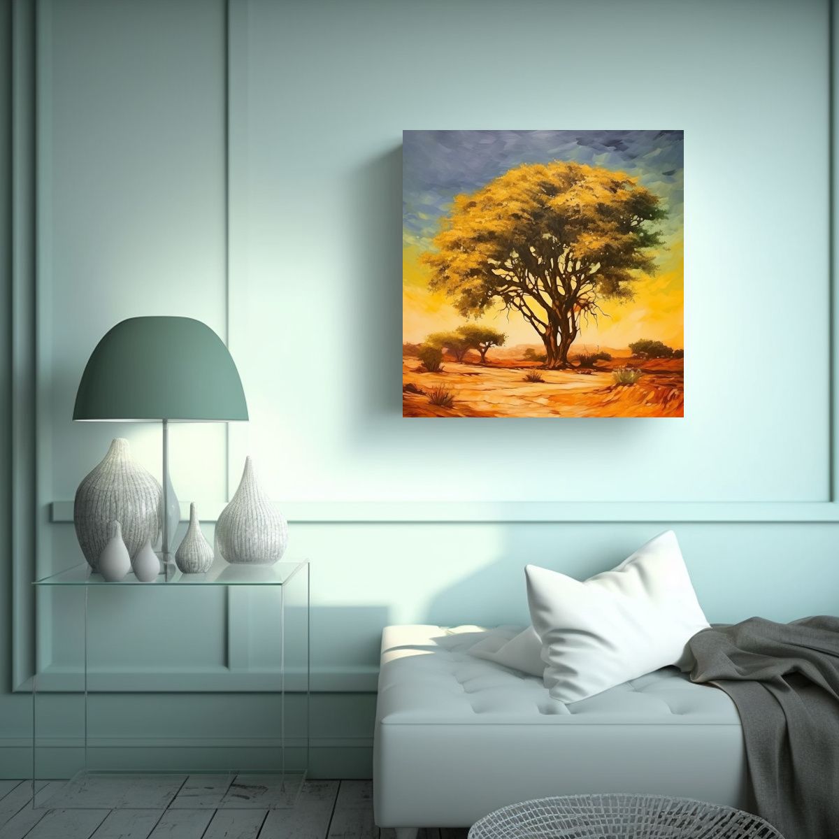 GENERICO - Pintura Abstracta De árbol De Acacia En Estilo 80x80 Cm