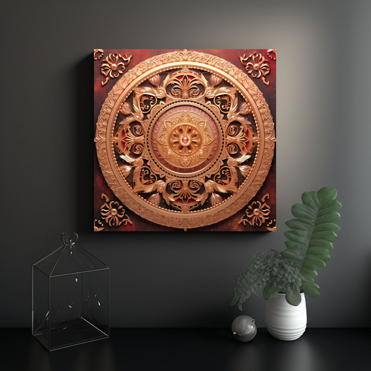 GENERICO - Pintura Decorativa Con Mandala Metálico Y Suave 90x90 Cm.