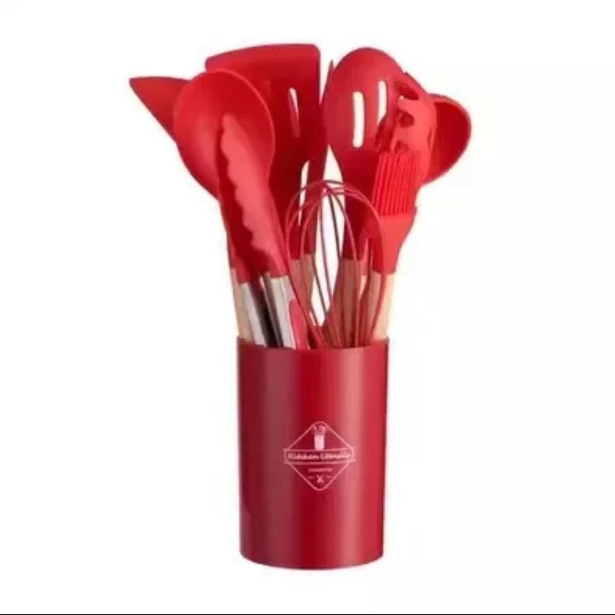 GENERICO - Set de utensilios de cocina 12 pcs silicona Rojos