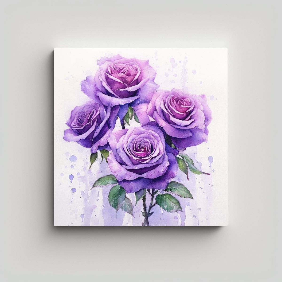 GENERICO - Cuadro Relieve Alta Calidad Con Rosas Moradas En 80x80 Cm.