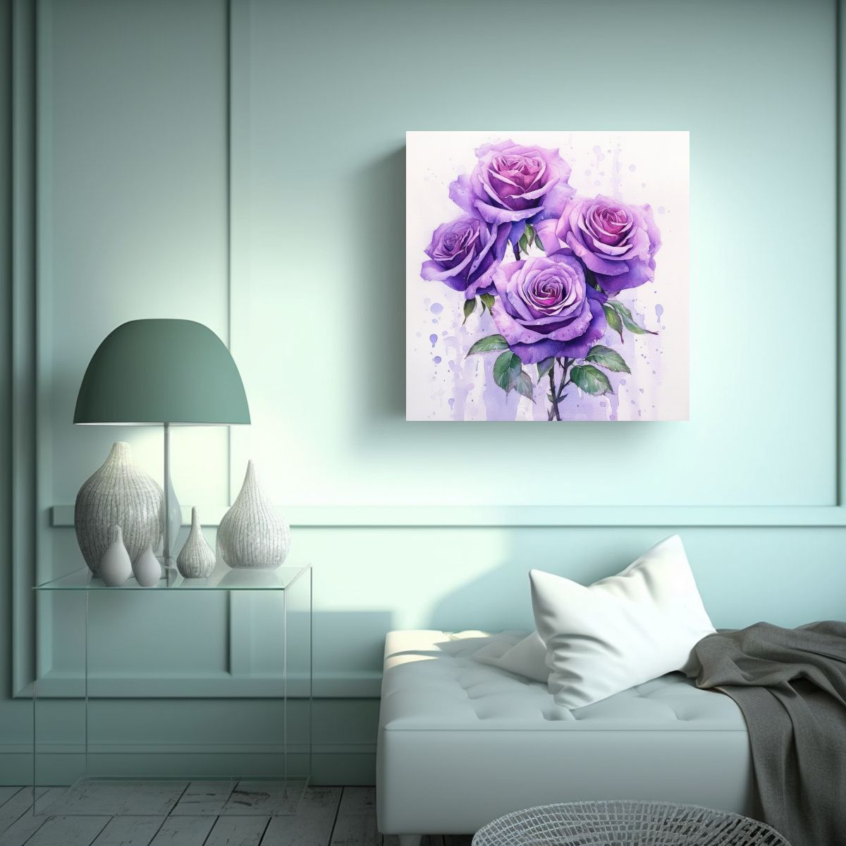 GENERICO - Cuadro Relieve Alta Calidad Con Rosas Moradas En 80x80 Cm.