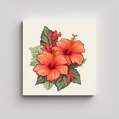 GENERICO - Ilustración De Flores De Hibisco En Arte De 70x70 Cm.