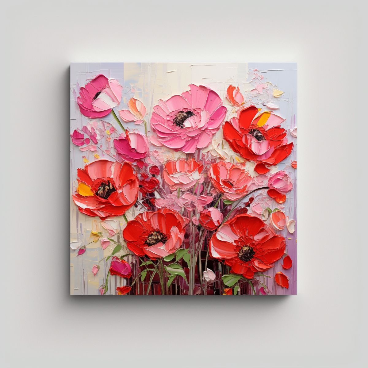 GENERICO - Cuadro De Flores Rojas Y Rosas Armonía 70x70 Cm