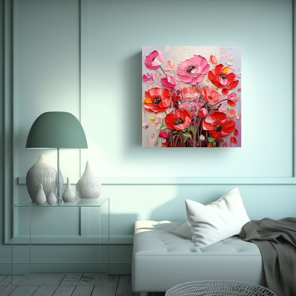 GENERICO - Cuadro De Flores Rojas Y Rosas Armonía 70x70 Cm