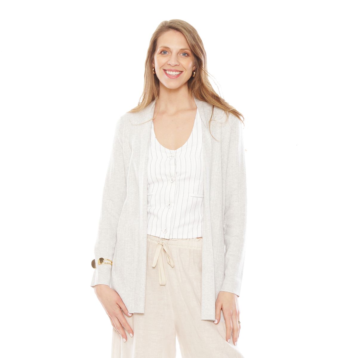 WADOS - CHALECO MANGA LARGA SOLIDO CON TEXTURA