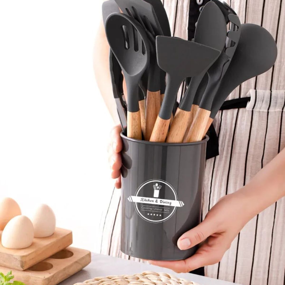 GENERICO - Set de utensilios de cocina 12 pcs silicona Gris