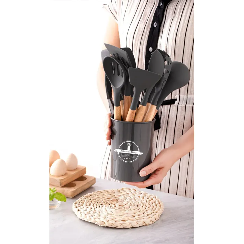 GENERICO - Set de utensilios de cocina 12 pcs silicona Gris