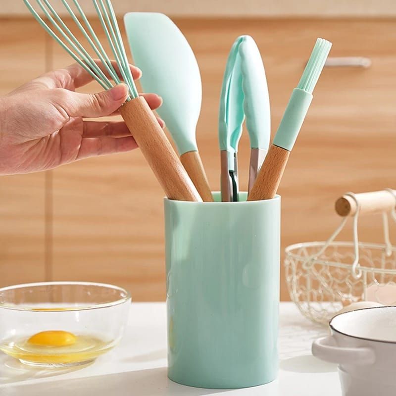 GENERICO - Set de utensilios de cocina 12 pcs silicona Verdes