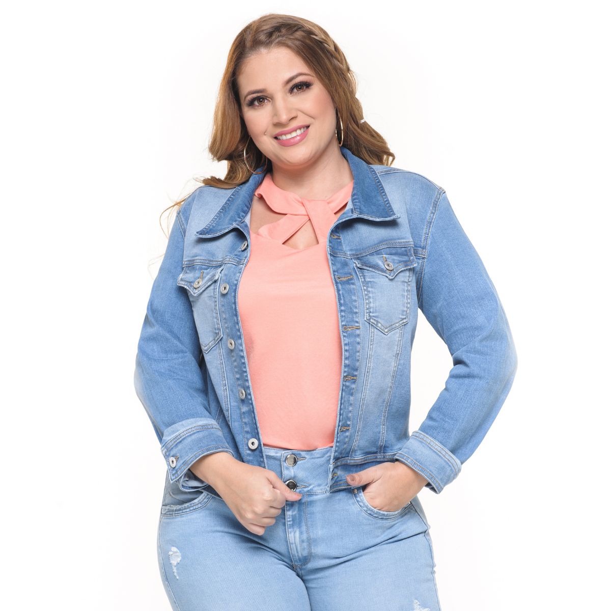 TRUCCOS JEANS - Chaqueta Mujer Talla Grande Mezclilla Azul Claro –  P12029021