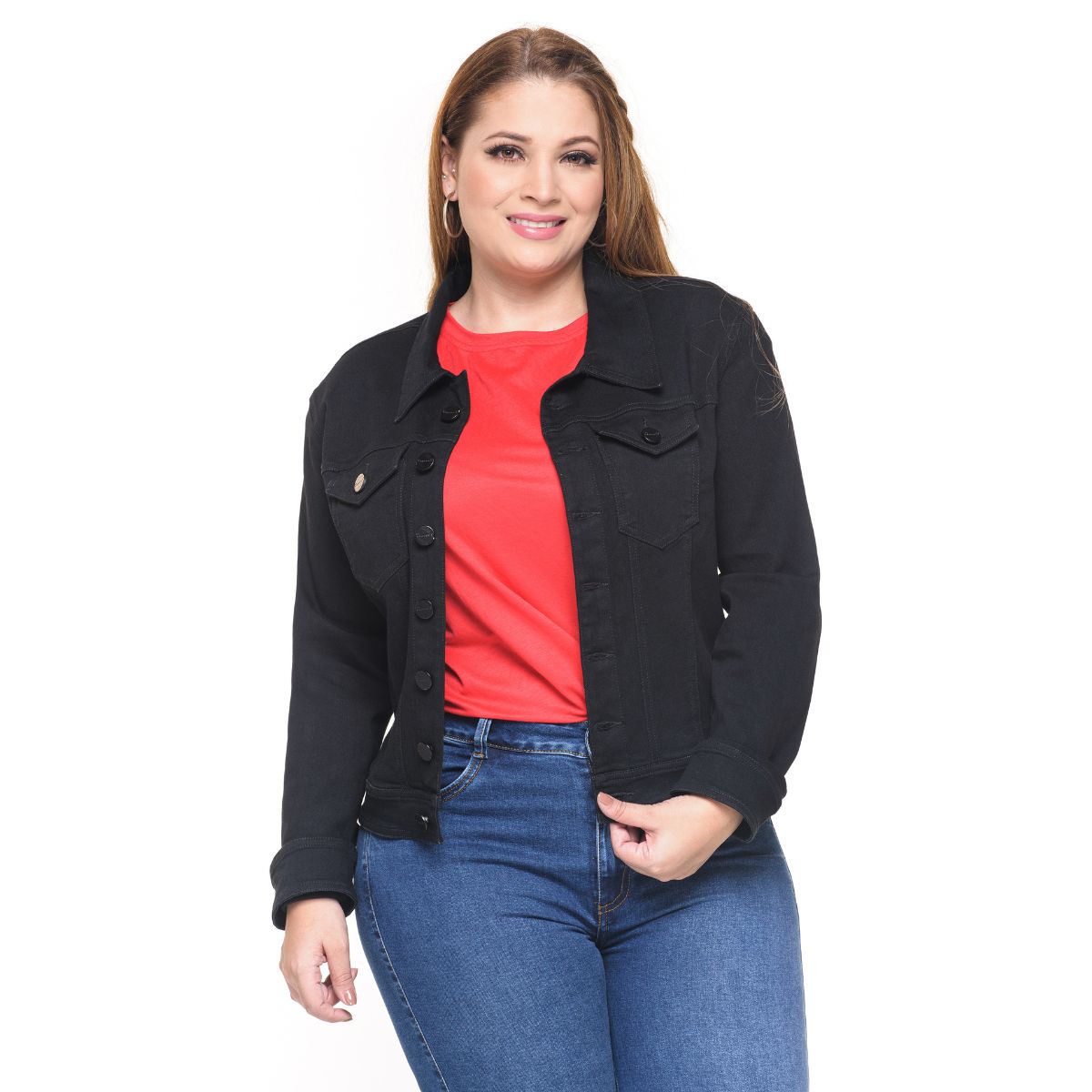 TRUCCOS JEANS - Chaqueta Mujer Talla Grande Mezclilla Negra–  P12029020