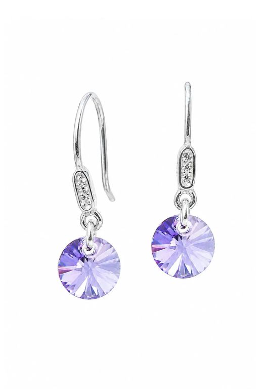 Aros Punto De Luz Circon Plata 925 creado con cristales de Swarovski Violet Lila Claro TALLA UNICA