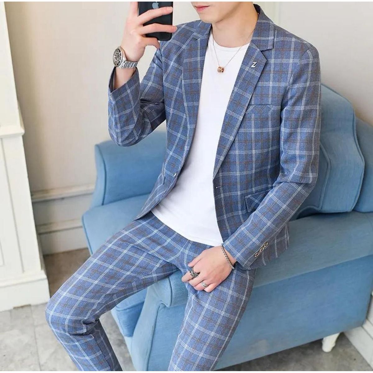 XPRESS RECHARGE - Traje Juvenil con cuadros de dos piezas