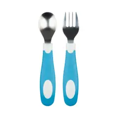 DR BROWN'S - Set Tenedor Y Cuchara Dr Brown´s 12m+ Agarre Suave Azul