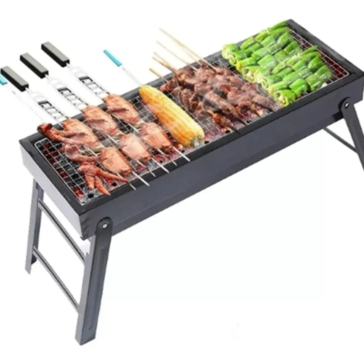GENERICO - Parrilla Carbón Portátil Plegable Barbacoa Asados 60cm x22cm x32cm