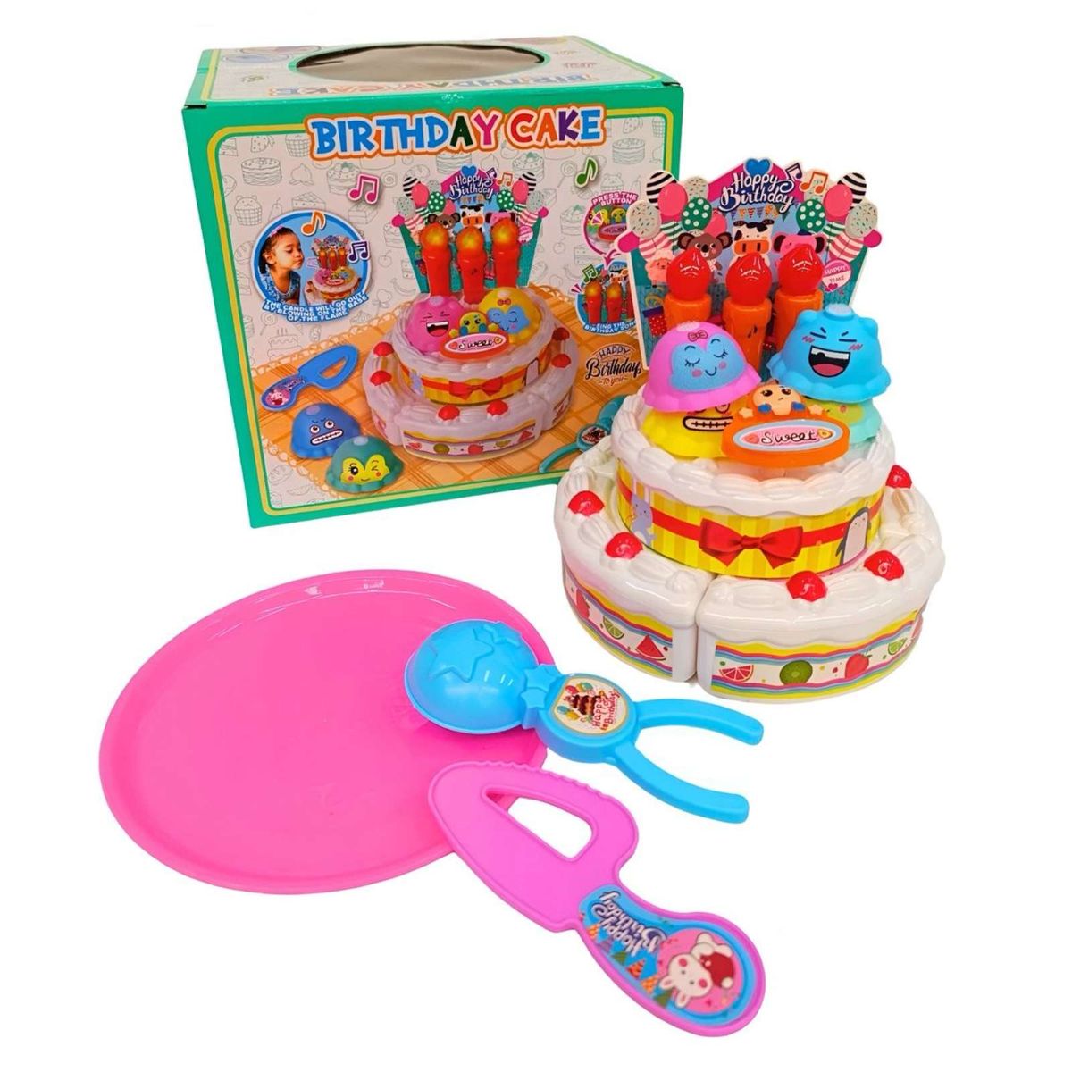 GENERICO - JUGUETE PASTEL DE CUMPLEAÑOS CON ACCESORIOS