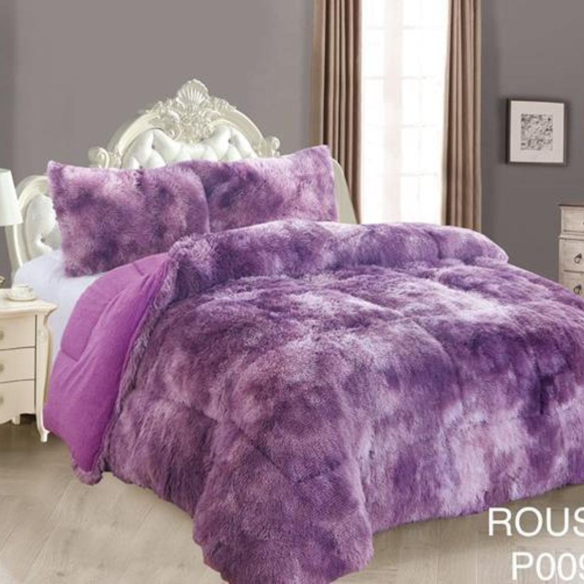 GENERICO - Cobertor de invierno peludo con chiporro 1,5 plaza - Violeta Jaspeado