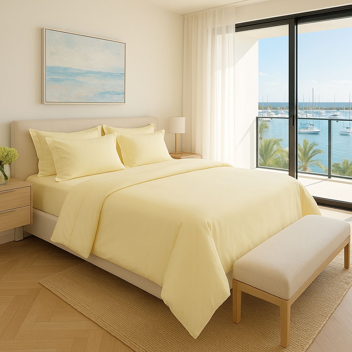 ARMONIA - Set de Sábanas Signature 800 hilos Amarillo Claro 2 Plazas