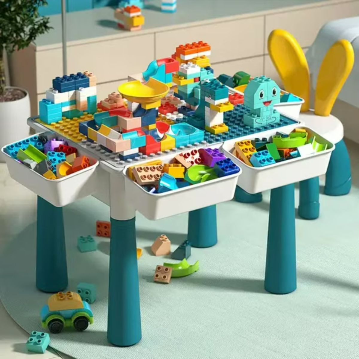 MOVI - Mesa de Juegos Infantil con Bloques de Construcción y Silla