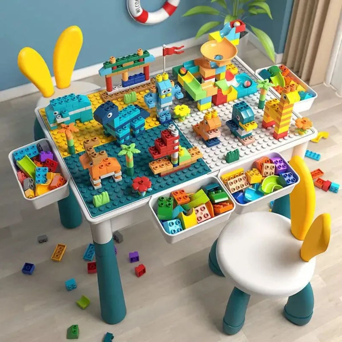 MOVI - Mesa de Juegos Infantil con Bloques de Construcción y Silla